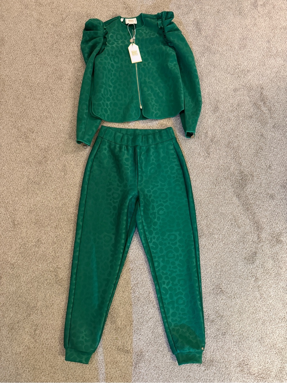 Emily McCarthy Evergreen Cheetah Jacquard Matching Set NWT Top & Bottoms